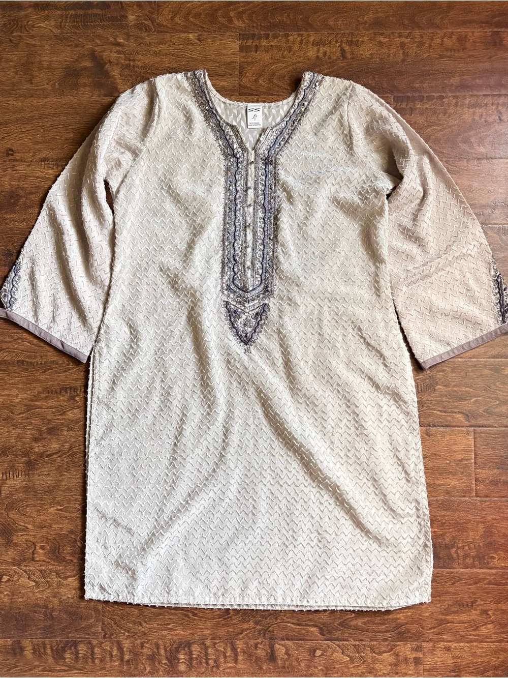 Pakistani Kurta Tunic Dress Cream Ivory Beaded Sequined Formal South Asian XL